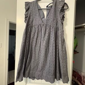 Gray Eyelet Sleeveless Dress